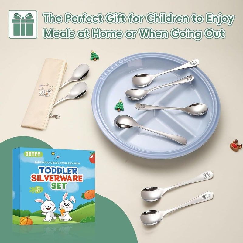 ITITT Stainless Steel Toddler Spoons Set - 12 Pieces Food Grade Kids Spoons Set Safe Kids Silverware Children Small Spoon Metal Toddler Utensils Mirror Polished Sturdy and Durable Dishwasher Safe - Image 5